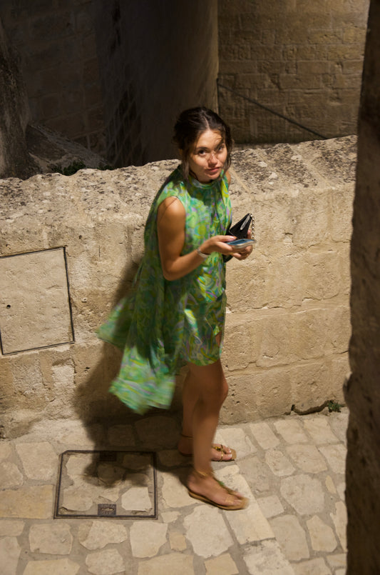 1960s John J hilton Silk Paisley Scarf Dress