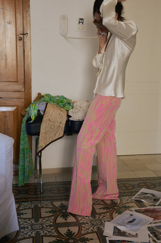 Vintage Silk Pink and Beige Trouser